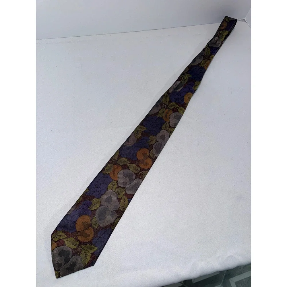 Nicola Paone Roma Mens Silk Tie Purple Fruit Floral Grapes Pears Made in Italy